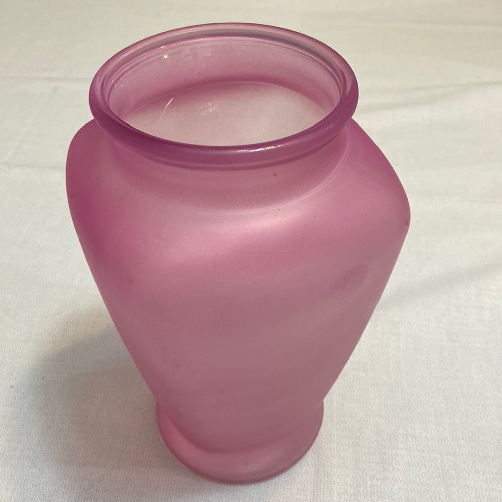 Vintage Pink Frosted Glass Vase USA Made - EUC
